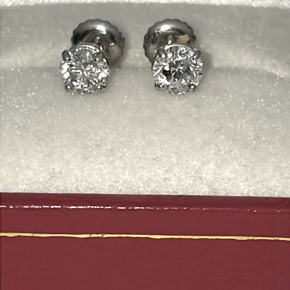 Solid Stamped 14K White Gold Natural 1.00CTW Diamond Stud Earrings Screw Backs - Picture 10 of 14